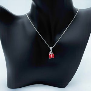 Swarovski Crystal Elements Red Gift Box on a Silver toned Necklace
